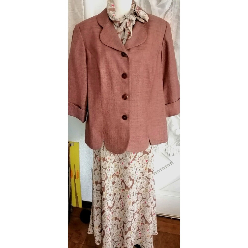 Vintage 3 Piece Skirt Suit Brown Paisley Modest  Y2K Size 16 Petites